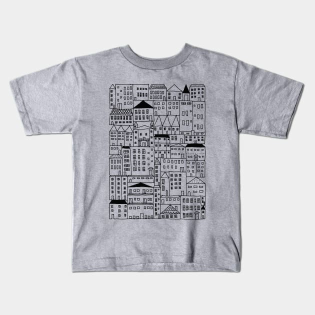 Cityscape Doodle Drawing, City Girl Gift Idea Kids T-Shirt by annagrunduls